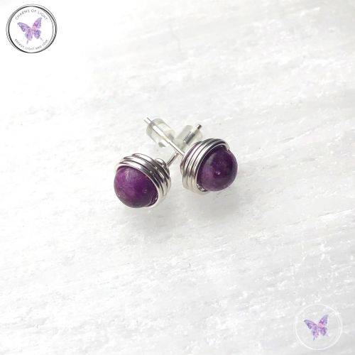 Lepidolite Silver Wire Wrap Stud Earrings